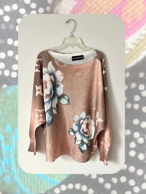 🎉Beige Pink Turquoise Floral Dolman Knit Sweater